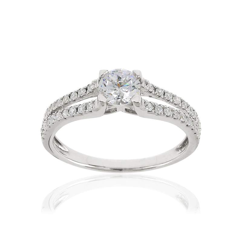 Bague or 375 blanc zirconias - vue 1
