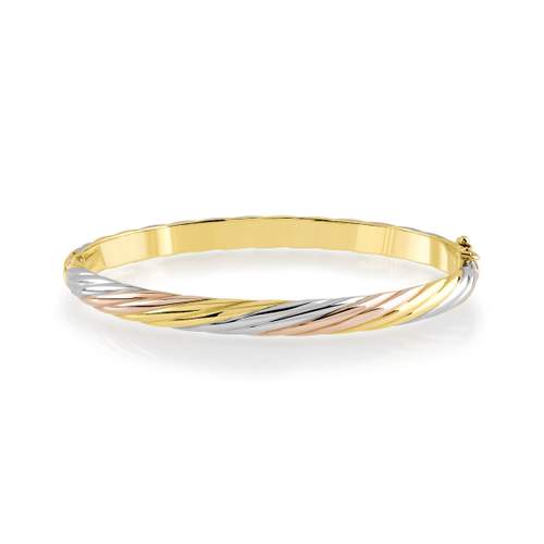3-kleurige gedraaide armband in 375 goud