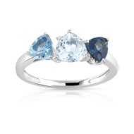 Bague or 375 blanc topazes bleue traitee et diamant