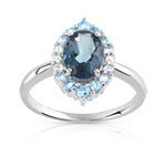 Bague or 375 blanc marquise topazes bleues traitées et diamants - vue 1