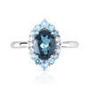 Bague or 375 blanc marquise topazes bleues traitées et diamants - vue V3