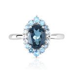 Bague or 375 blanc marquise topazes bleues traitées et diamants - vue 3