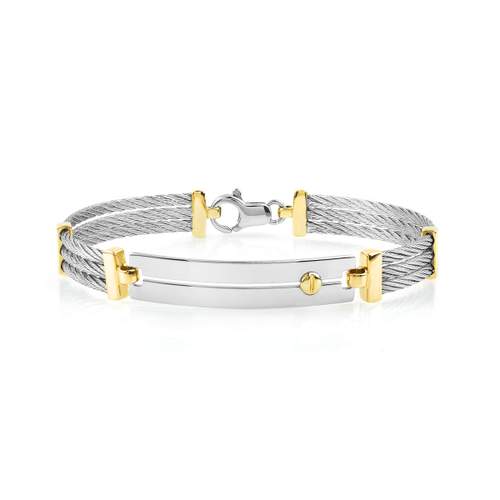 Bracelet or 375 jaune acier câbles 20 cm