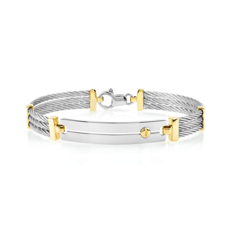 Bracelet or 375 jaune acier câbles 20 cm - vue 1