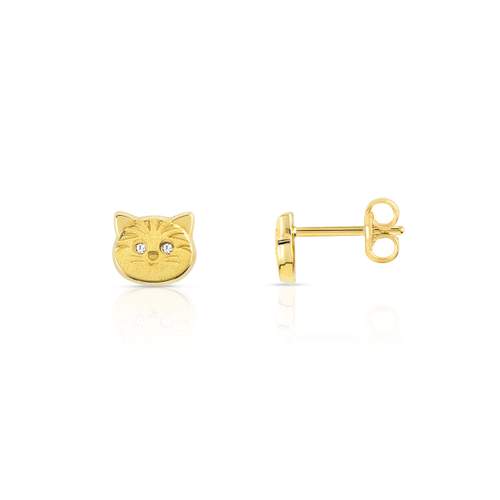 Boucles d'oreilles or 375 jaune chats zirconias