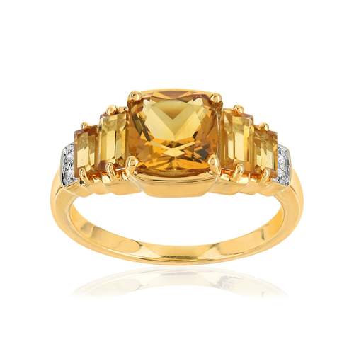 Bague or 375 2 tons citrines et diamants