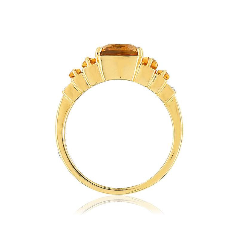 Bague or 375 2 tons citrines et diamants - vue 2