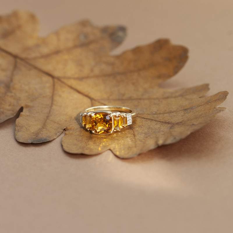 Bague or 375 2 tons citrines et diamants - vue D3