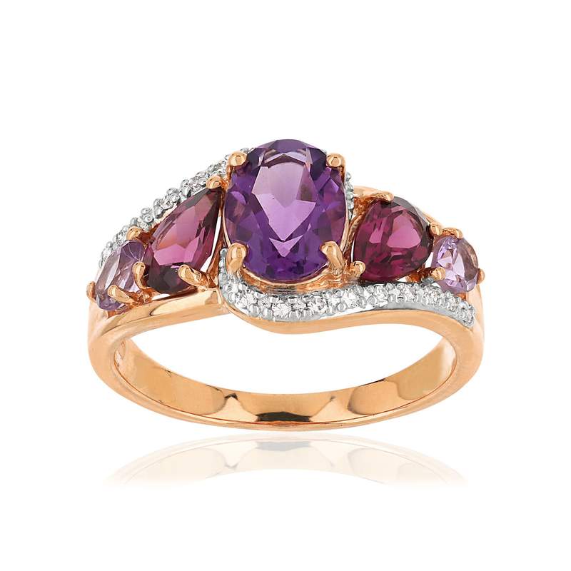 Bague or 375 rose 2 tons pierres fines et diamants - vue 1