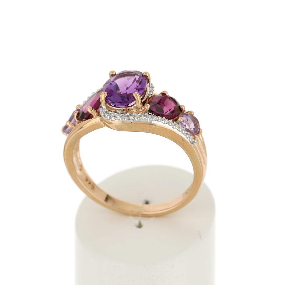 Bague or 375 rose 2 tons pierres fines et diamants - vue 2