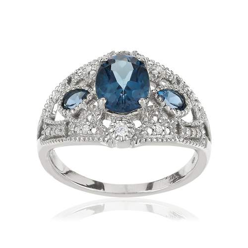 Bague or 375 blanc saphirs et pierre précieuses
