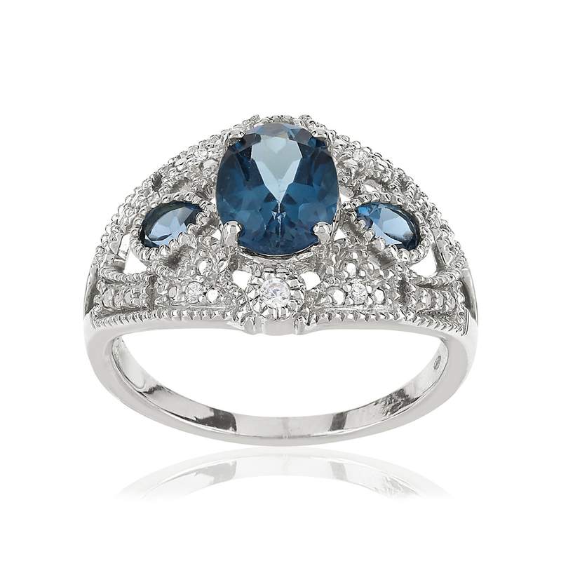 Bague or 375 blanc saphirs et pierre précieuses - vue 1