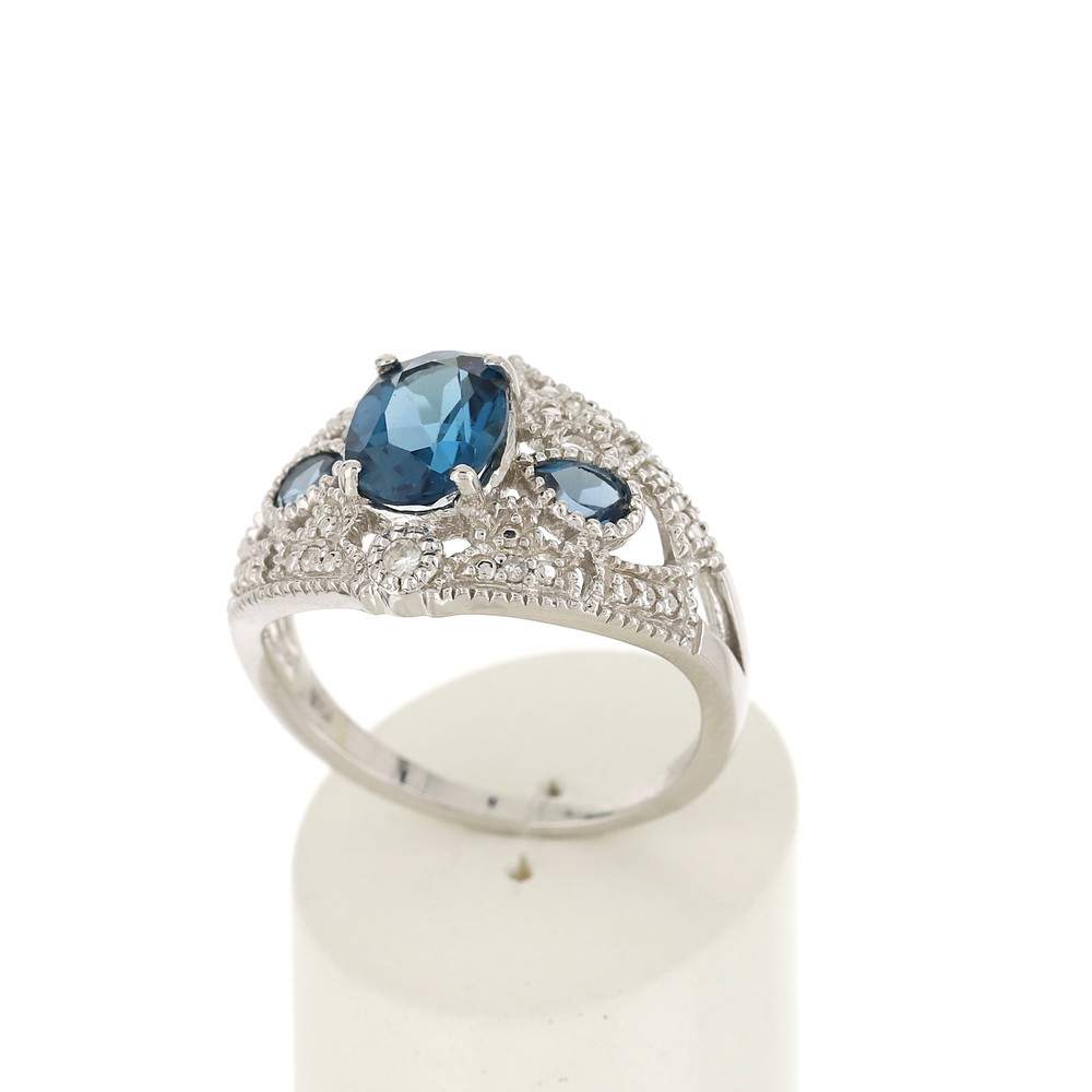 Bague or 375 blanc saphirs et pierre précieuses - vue 2