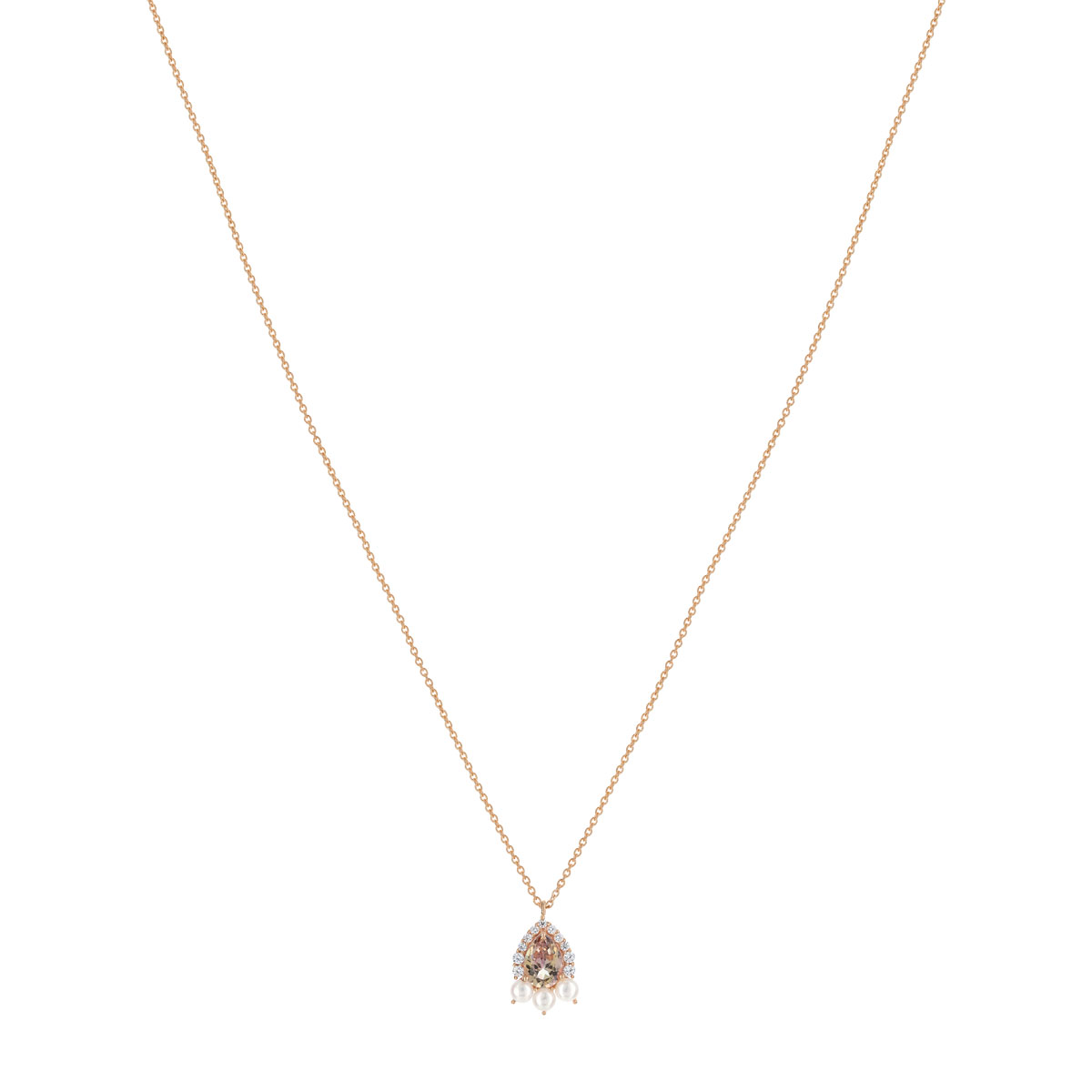 Collier or 375 rose topaze rose traitée zirconia et perle