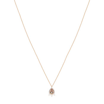 Gouden ketting 375 roze topaas behandeld zirkonia en parel