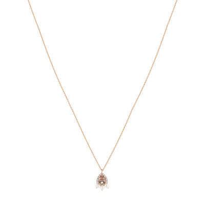Collier or 375 rose topaze rose traitée zirconia et perle