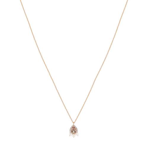 Collier or 375 rose topaze rose traitée zirconia et perle