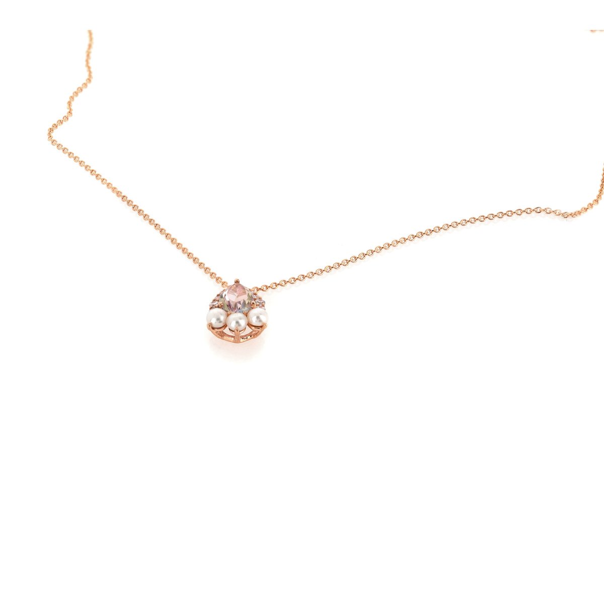 Collier or 375 rose topaze rose traitée zirconia et perle - vue 2