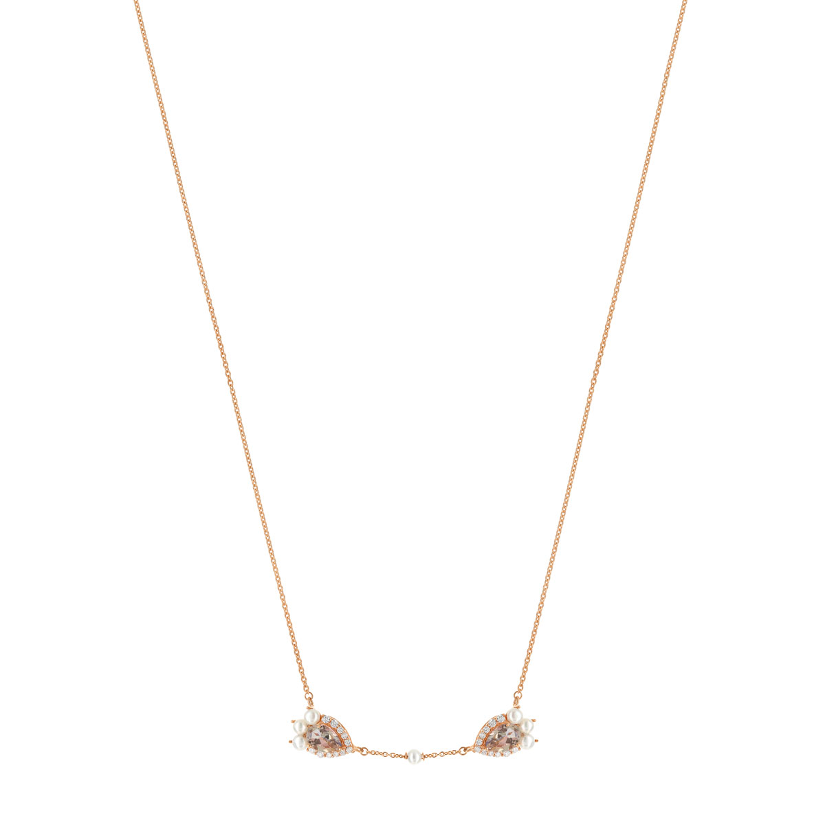 Collier or 375 rose topaze rose traitée zirconia et perle