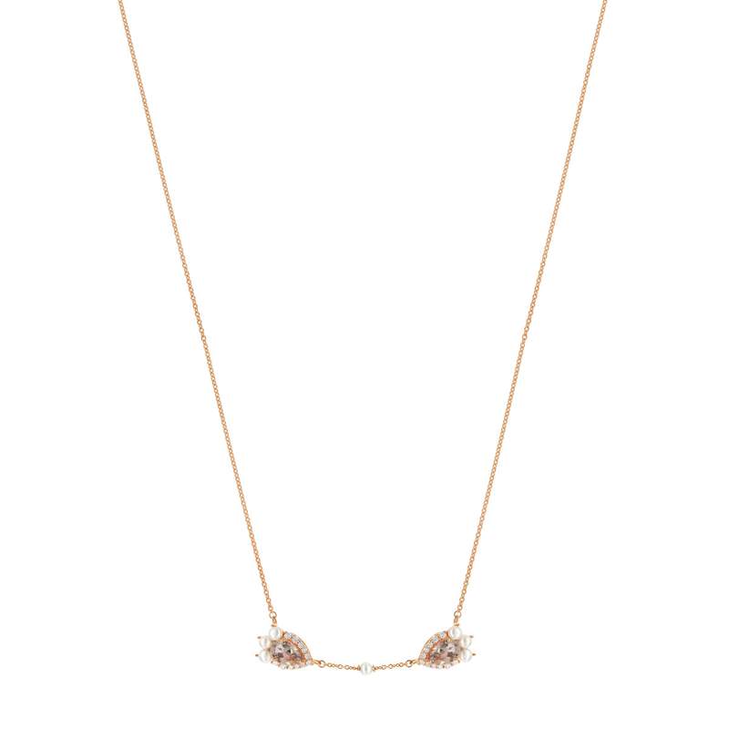 Collier or 375 rose topaze rose traitée zirconia et perle - vue 1