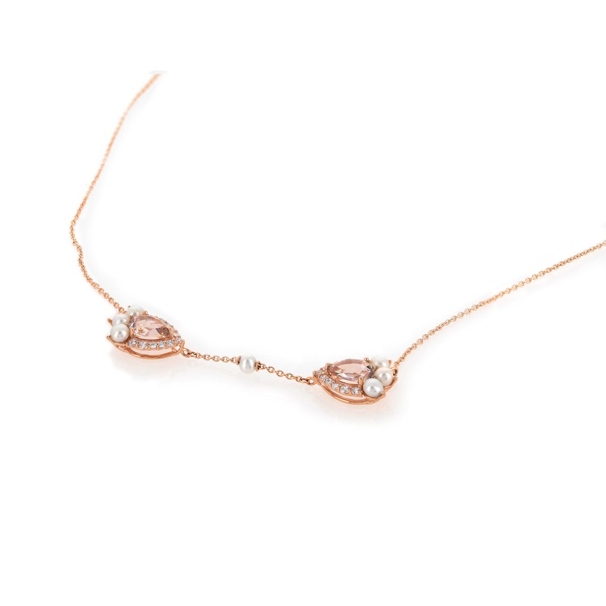 Collier or 375 rose topaze rose traitée zirconia et perle - vue 2