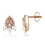Boucles d'oreilles or 375 rose pierres et perle - vue 1