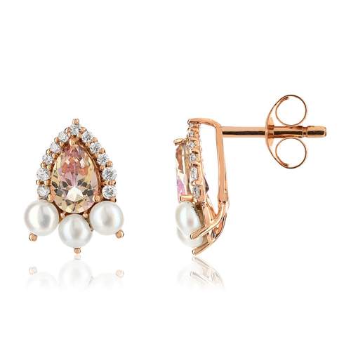 Boucles d'oreilles or 375 rose pierres et perle