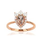 Bague or 375 rose topaze zirconia et perle - vue 1