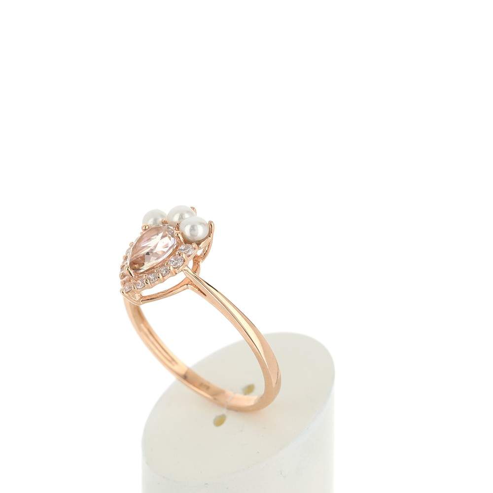 Bague or 375 rose topaze zirconia et perle - vue 4