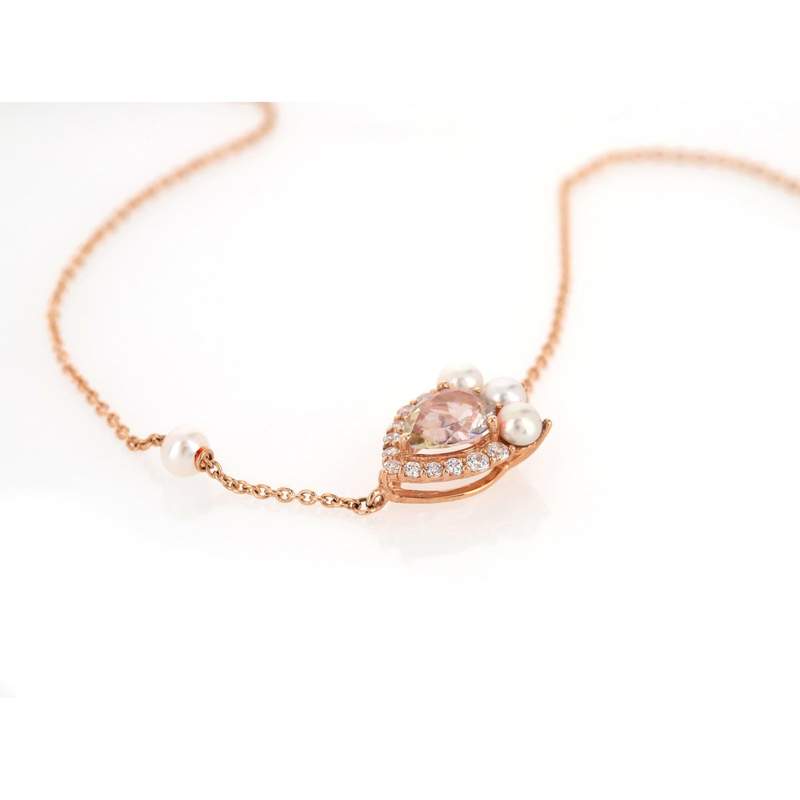 Bracelet or 375 rose topaze zirconia et perle - vue 3