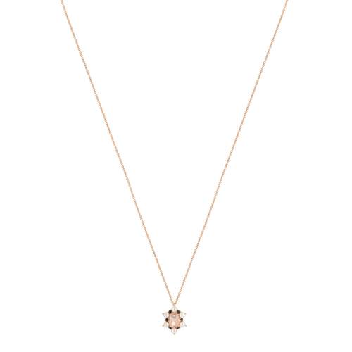 Collier or 375 rose quartz zirconia noir et perle