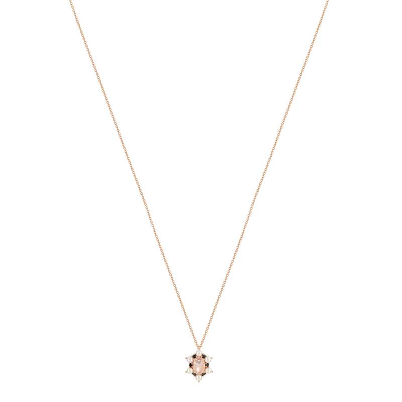 Collier or 375 rose quartz zirconia noir et perle - vue 1