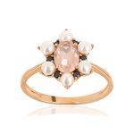 Bague or 375 rose quartz zirconia et perle - vue 1