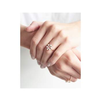Gouden ring 375 rozenkwarts zirkonia en parel