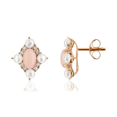 Boucles d'oreilles or 375 rose pierre et perle - vue 1