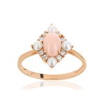 Bague or 375 rose opale zirconia et perle - vue 1