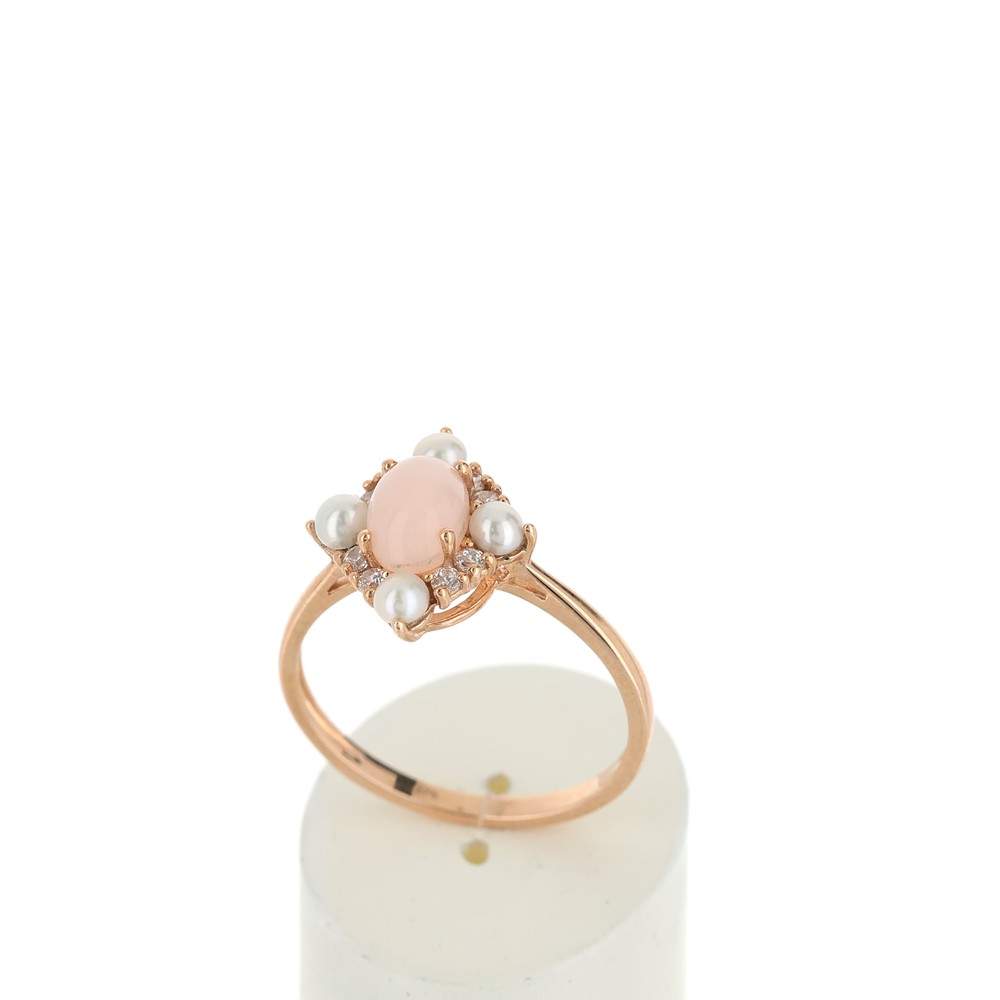 Bague or 375 rose opale zirconia et perle - vue 2