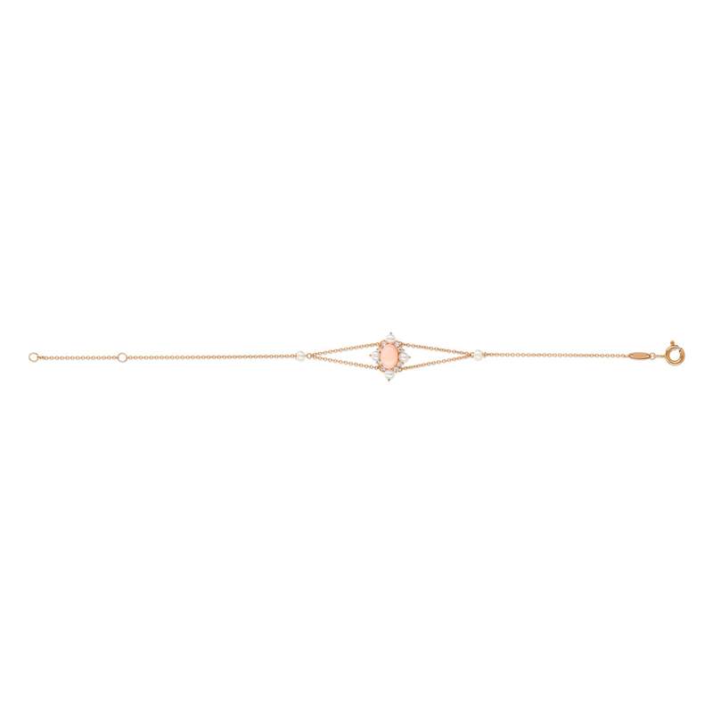 Bracelet or 375 rose opale zirconia et perle - vue 1