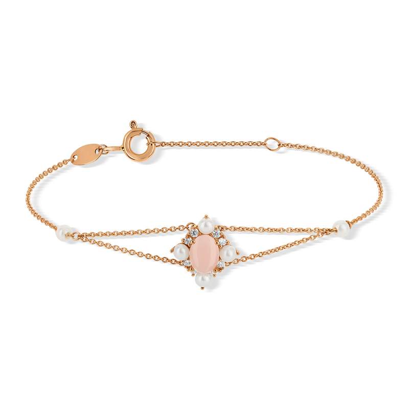 Bracelet or 375 rose opale zirconia et perle - vue 2