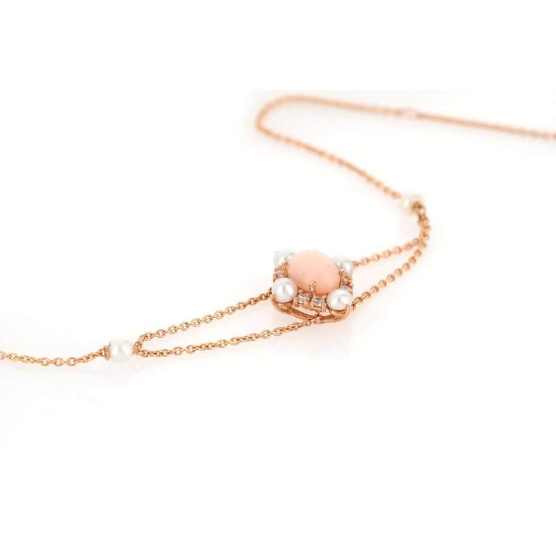 Bracelet or 375 rose opale zirconia et perle - vue 3