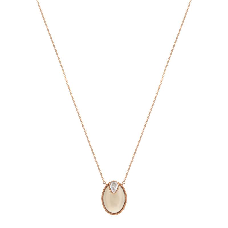 Collier or 375 rose agate et zirconia - vue 1