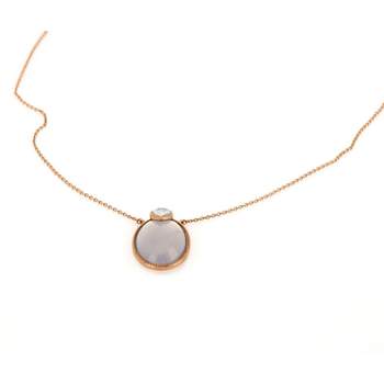 Collier or 375 rose agate et zirconia