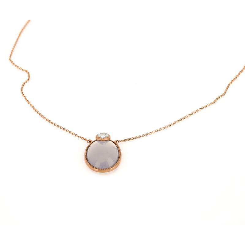 Collier or 375 rose agate et zirconia - vue 2