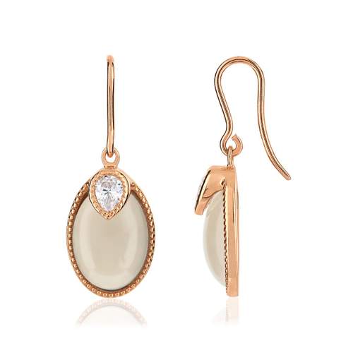 Boucles d'oreilles or 375 rose agate et zirconia