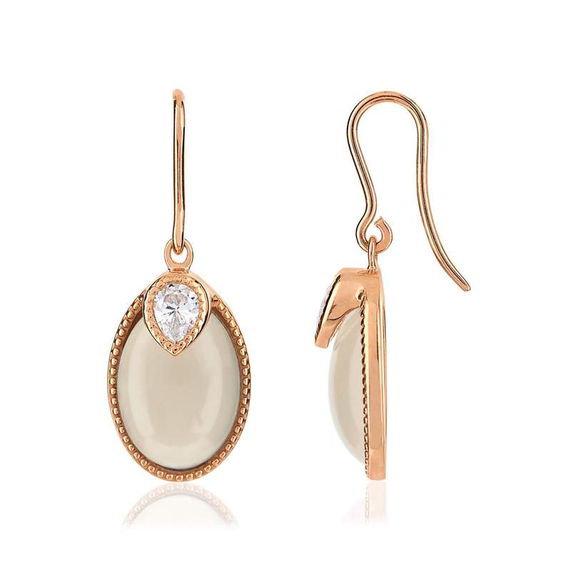 Boucles d'oreilles or 375 rose agate et zirconia - vue 1