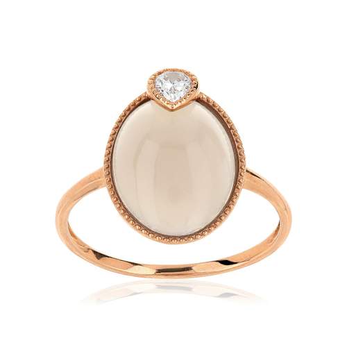 Bague or 375 rose agate et zirconia