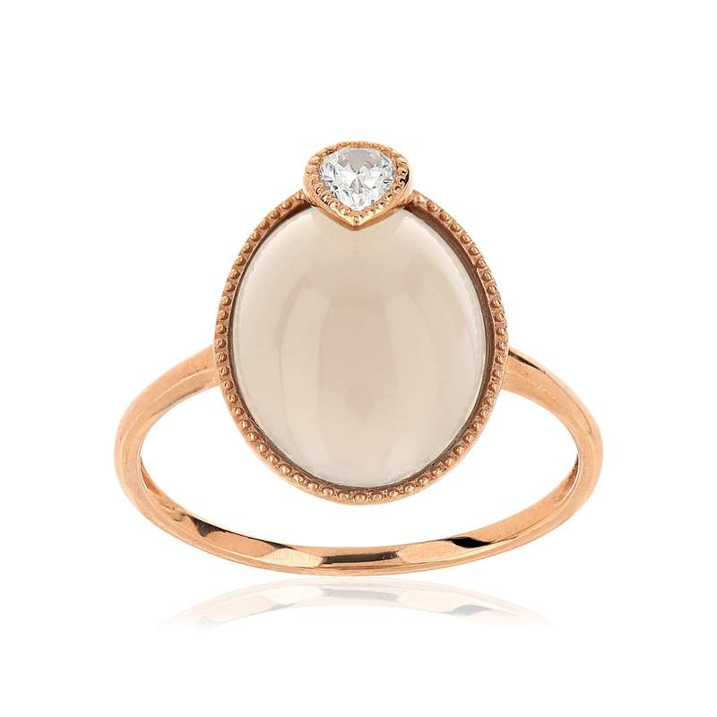 Bague or 375 rose agate et zirconia - vue 1