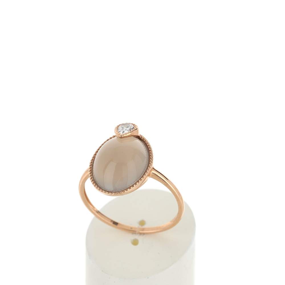 Bague or 375 rose agate et zirconia - vue 2