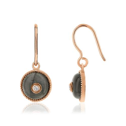 Boucles d' oreilles or 375 labradorite et zirconia