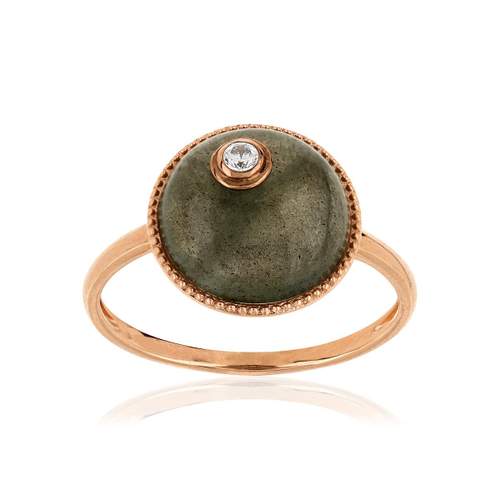 Bague or 375 rose labradorite et zirconia
